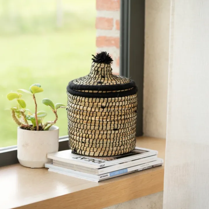 Panier avec couvercle laine