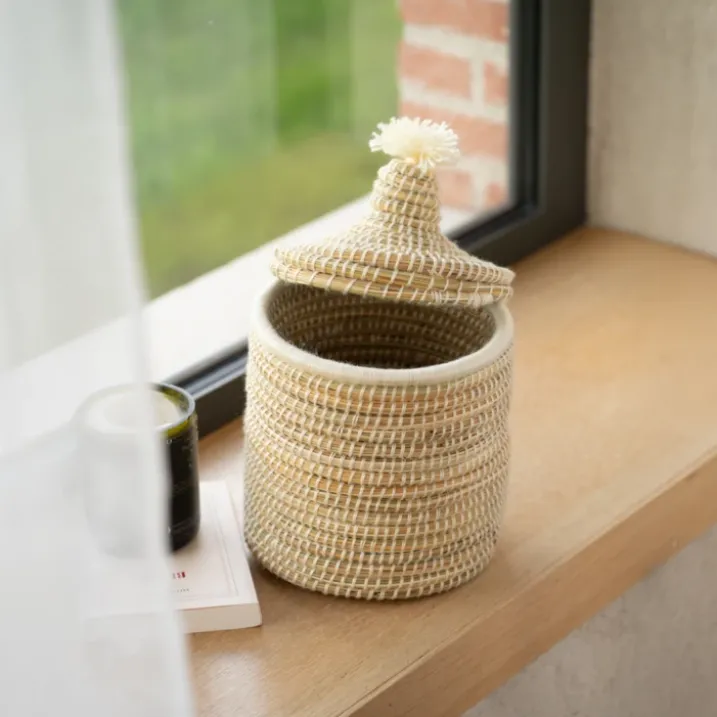 Panier avec couvercle laine