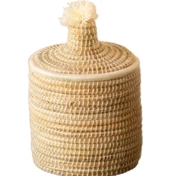 Panier avec couvercle laine