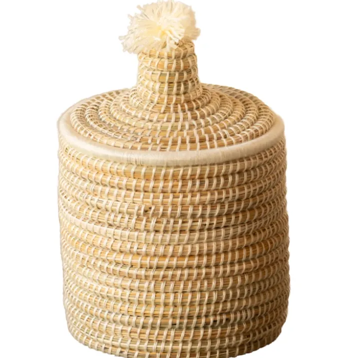 Panier avec couvercle laine