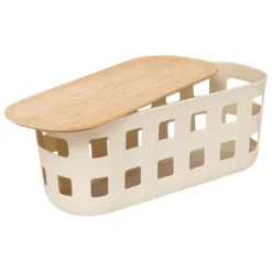 Panier de rangement avec couvercle en bambou