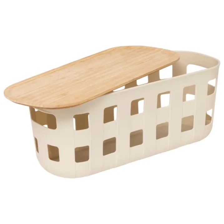 Panier de rangement avec couvercle en bambou