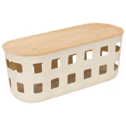 Panier de rangement avec couvercle en bambou