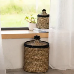 Panier à linge en fibres végétales et laine