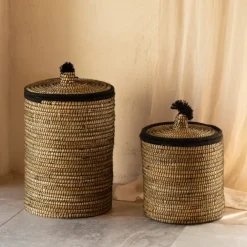 Panier à linge en fibres végétales et laine