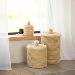 Panier à linge en fibres végétales et laine
