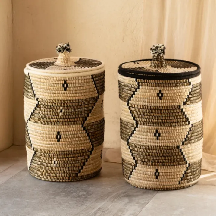 Panier à linge motifs ethniques en fibres naturelles