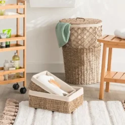 Panier à linge rond en roseau