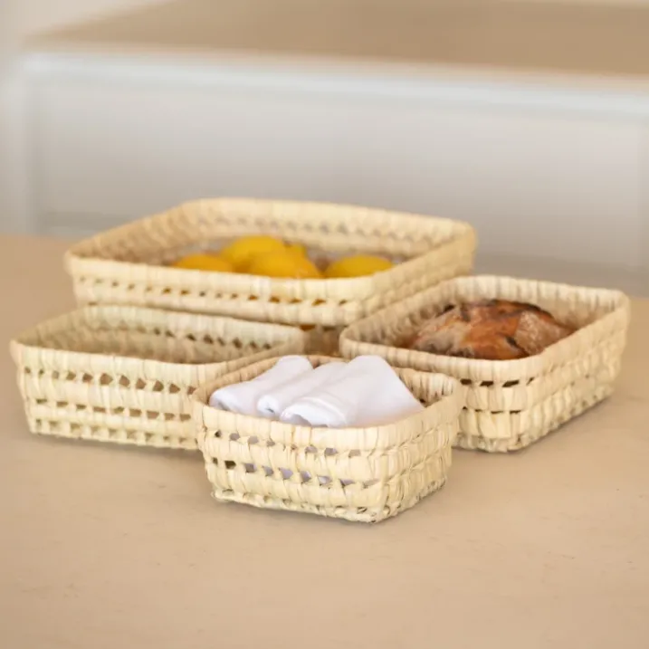 Panier rectangle en feuille de palmier