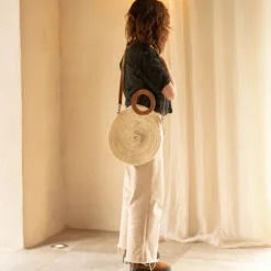 Panier rond anse cuir