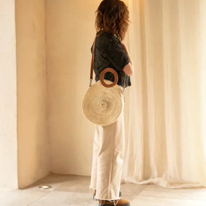 Panier rond anse cuir