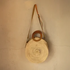 Panier rond anse cuir
