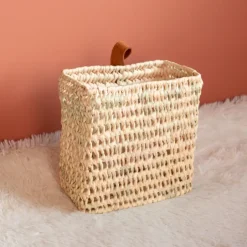 Panier à suspendre rectangle anse cuir