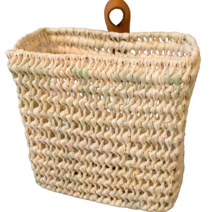Panier à suspendre rectangle anse cuir