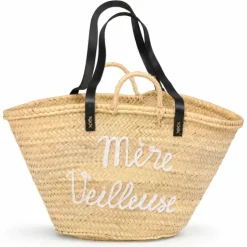 Panier tressé avec anses en cuir MERE VEILLEUSE
