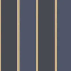 Papier peint LUTECE imprimé rayures bleues et or