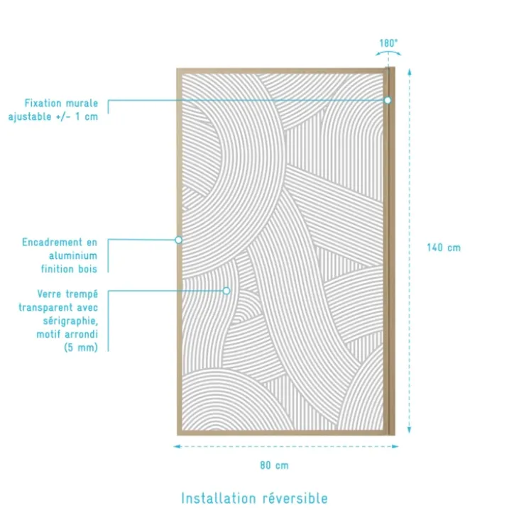Pare-baignoire Japandi en verre sérigraphié motif arrondi