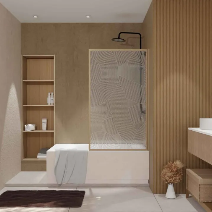 Pare-baignoire Japandi en verre sérigraphié motif arrondi