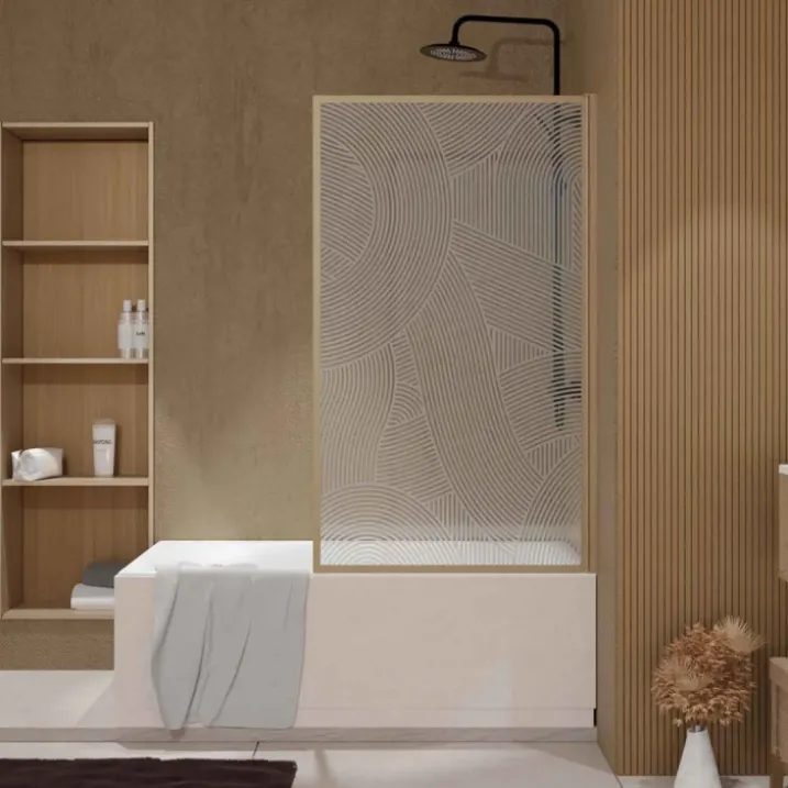 Pare-baignoire Japandi en verre sérigraphié motif arrondi