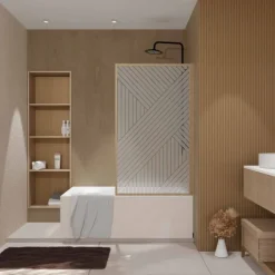 Pare-baignoire Japandi en verre sérigraphié motif géométrique