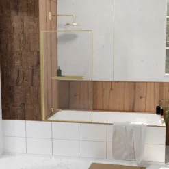 Pare-baignoire rabattable en verre trempé étagère et porte-serviette