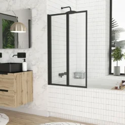 Pare-baignoire rabattable à 2 volets.