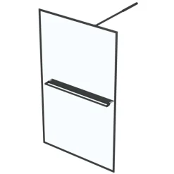 Paroi de douche avec porte-serviette et étagère