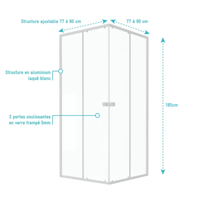 Paroi de douche carrée extensible