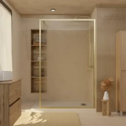 Paroi de douche en verre cannelé doré brossé