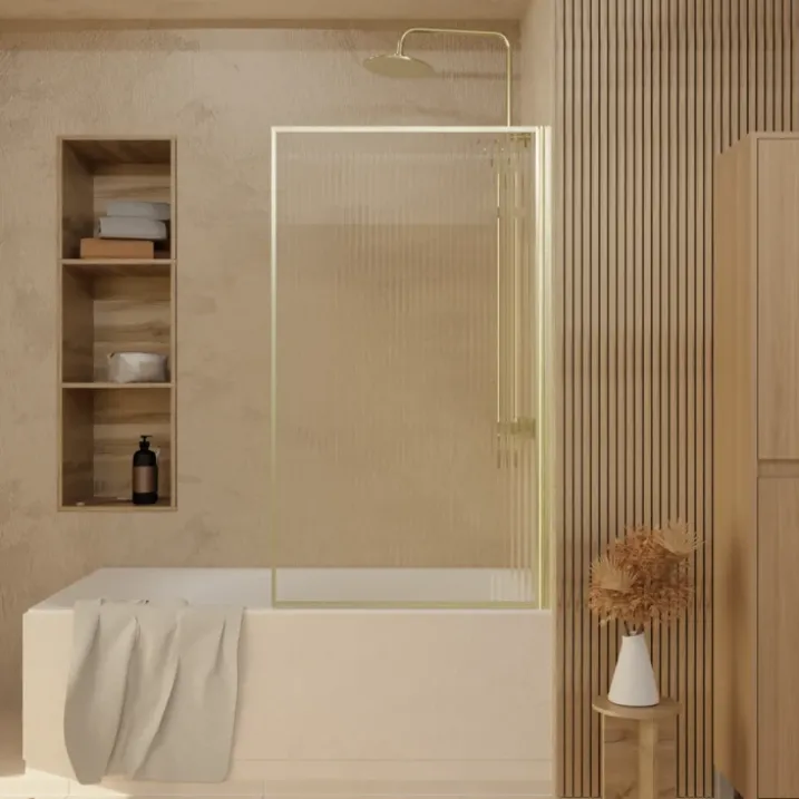 Paroi de douche en verre cannelé doré brossé
