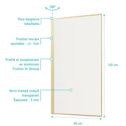 Paroi de douche en verre cannelé doré brossé