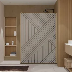 Paroi de douche en verre sérigraphié style Japandi motif géométrique
