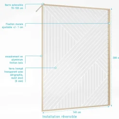 Paroi de douche en verre sérigraphié style Japandi motif géométrique