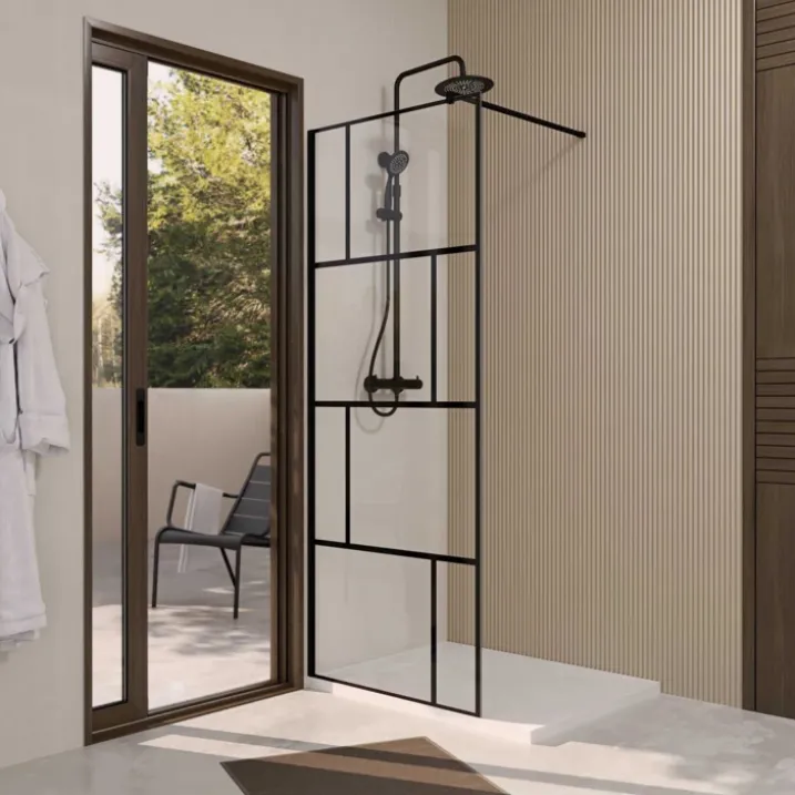Paroi de douche fixe sérigraphiée en verre trempé anticalcaire