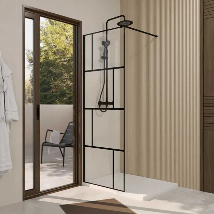 Paroi de douche fixe sérigraphiée en verre trempé anticalcaire