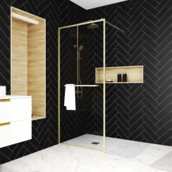 Paroi de douche à l’italienne avec étagère et porte-serviette