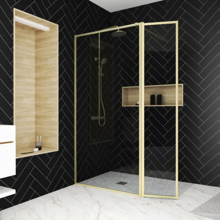 Paroi de douche à l’italienne avec volet pivotant en verre trempé 5 mm