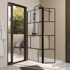 Paroi de douche sérigraphiée avec volet pivotant en verre trempé anticalcaire