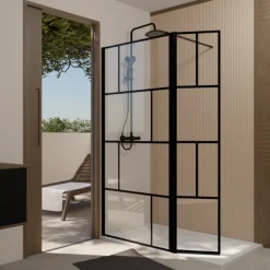Paroi de douche sérigraphiée avec volet pivotant en verre trempé anticalcaire