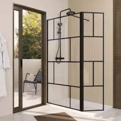 Paroi de douche sérigraphiée avec volet pivotant en verre trempé anticalcaire