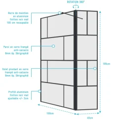 Paroi de douche sérigraphiée avec volet pivotant en verre trempé anticalcaire