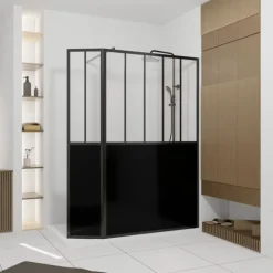 Paroi de douche verrière avec volet pivotant en verre trempé 5 mm