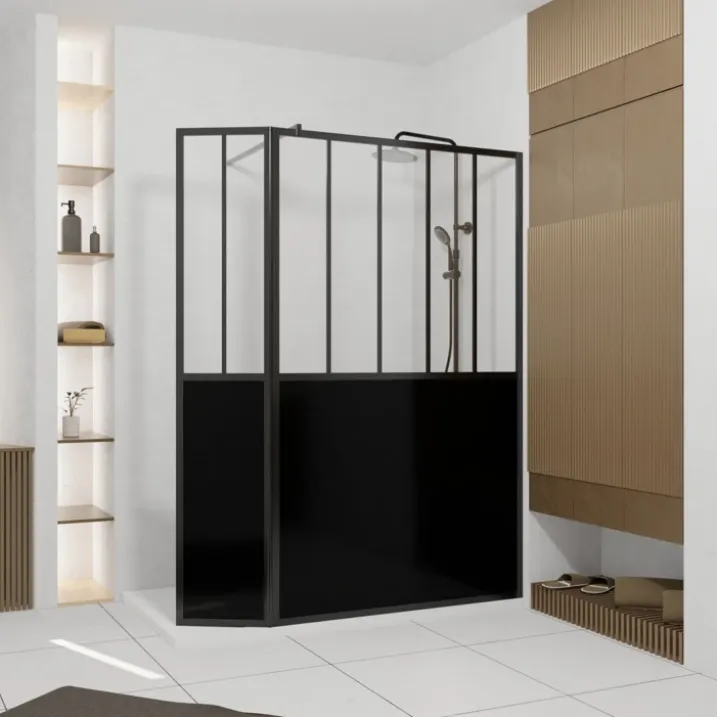 Paroi de douche verrière avec volet pivotant en verre trempé 5 mm