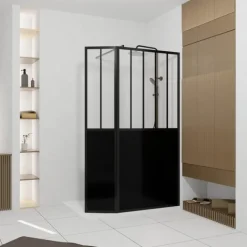 Paroi de douche verrière avec volet pivotant en verre trempé 5 mm
