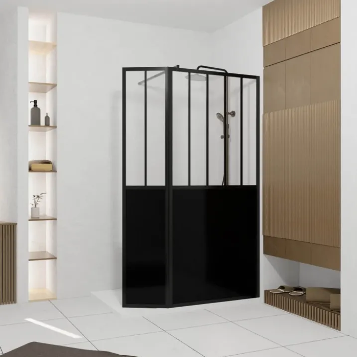 Paroi de douche verrière avec volet pivotant en verre trempé 5 mm