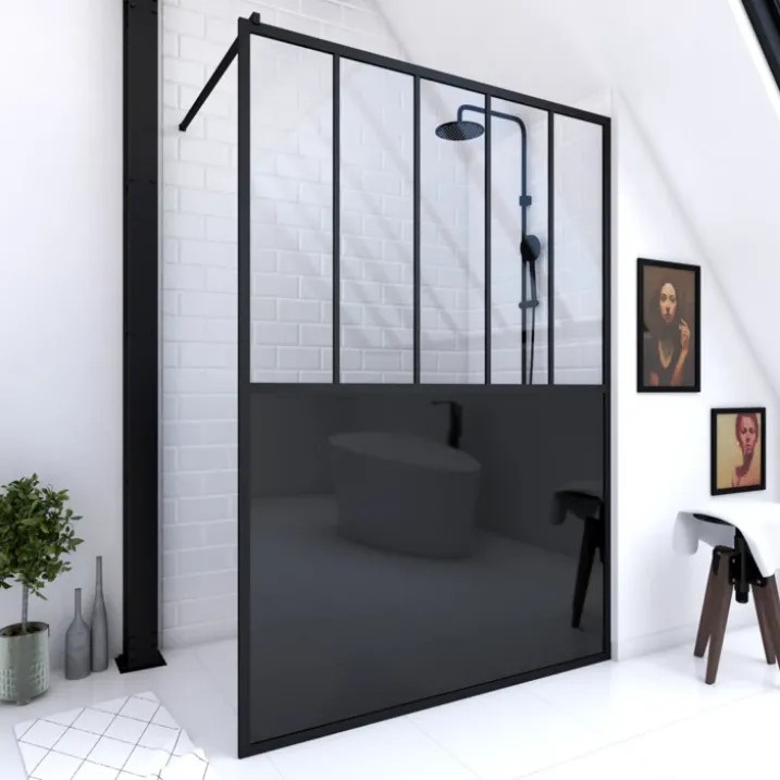 Paroi de douche verrière en verre trempé 5 mm avec structure aluminium
