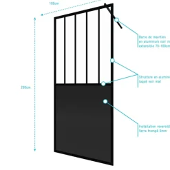 Paroi de douche verrière en verre trempé 5 mm avec structure aluminium