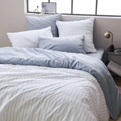 Parure de couette en percale de coton à rayures