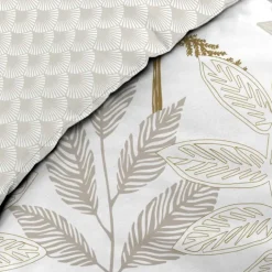 Parure de lit coton motif feuillage double face imprimée