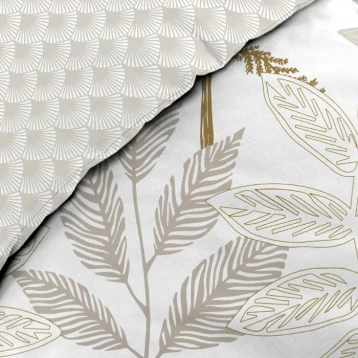 Parure de lit coton motif feuillage double face imprimée
